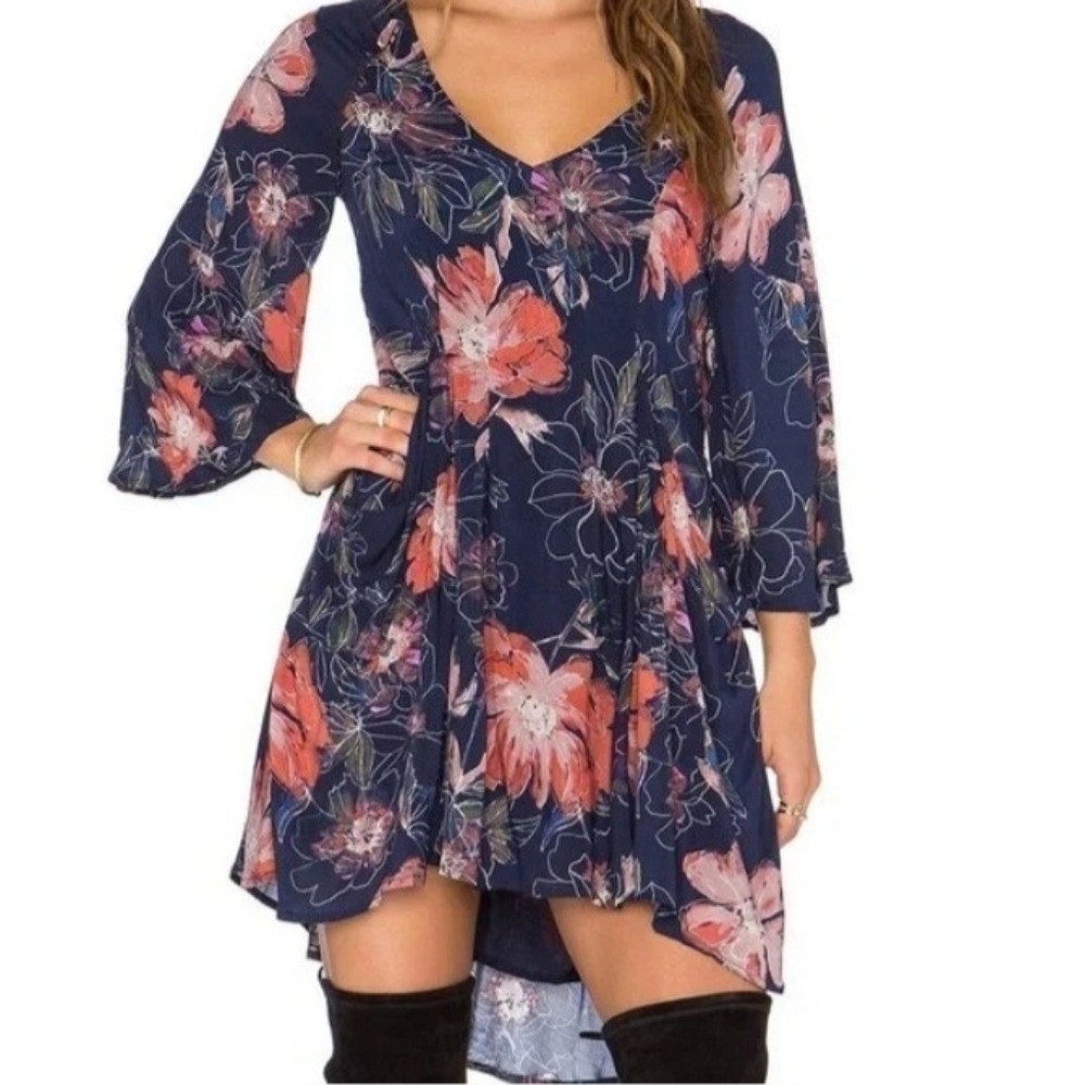 Free People Eyes on You Printed Mini Dress in Navy Combo